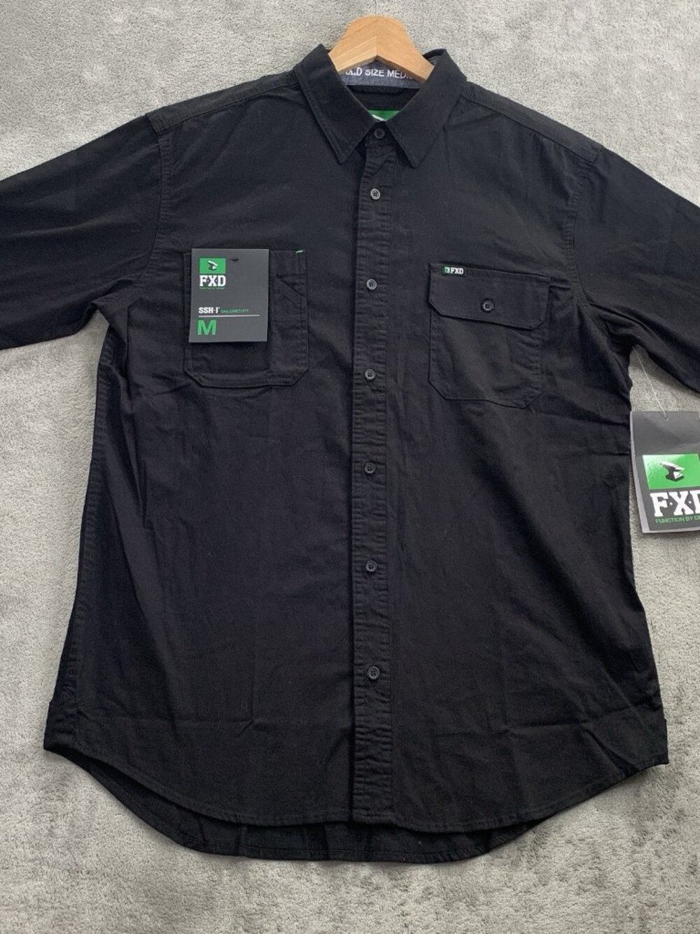 FXD SSH-1 Shirt Mens Medium Black Chest Pockets Short Sleeve Button-Up Workwear